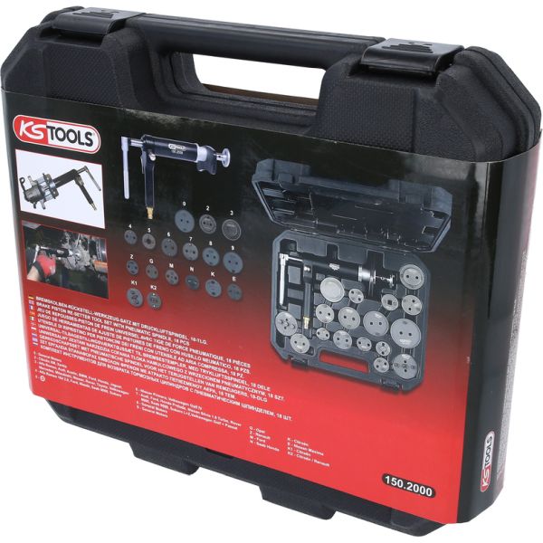 KS TOOLS Tryckluftsspindel bromskolvverktygssats, 18-delars.
