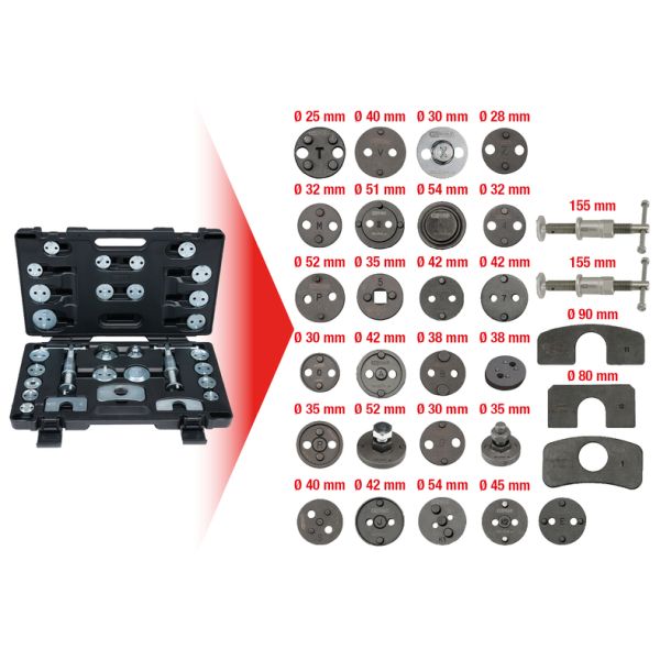 KS TOOLS verktygssats för återställning av bromskolvar, 30-delars.