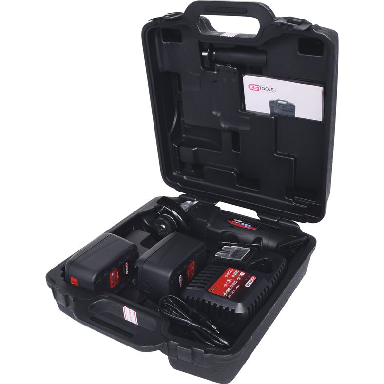 KS TOOLS Batteridriven-vinkelslipare 7000 varv/min med 2 uppladdningsbara