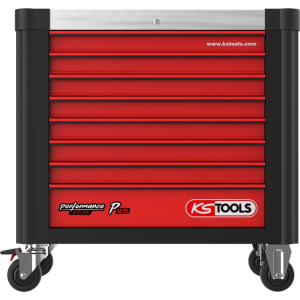 KS Tools Performanceplus Verkstadsvagn P25 – Komplett Premiumlösning med 564 Verktyg i SCS-systeminlägg, 8 Lådor, Svart/Röd