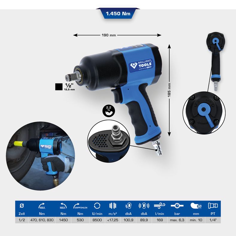 Mutterdragare 1/2" Tryckluft-Slagskruvdragare Brilliant Tools