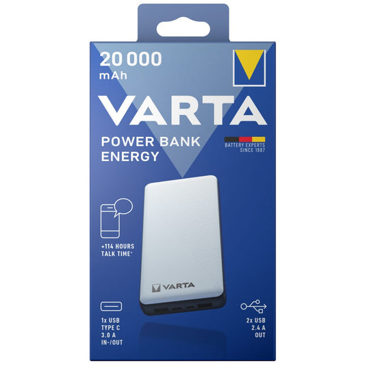 VARTA Power Bank Energy 20000 mAh – Högkapacitets Powerbank med 4 Portar och Snabbladdning