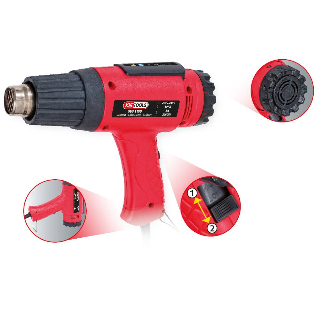 KS Tools Varmluftspistol 2000W – Komplett sats med 4 munstycken