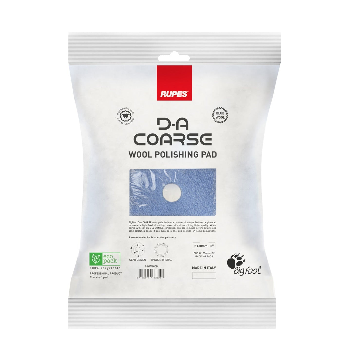 Ulltrissa Rupes D-A Coarse Wool - Oscillerande, 130 mm (9.NW130H)