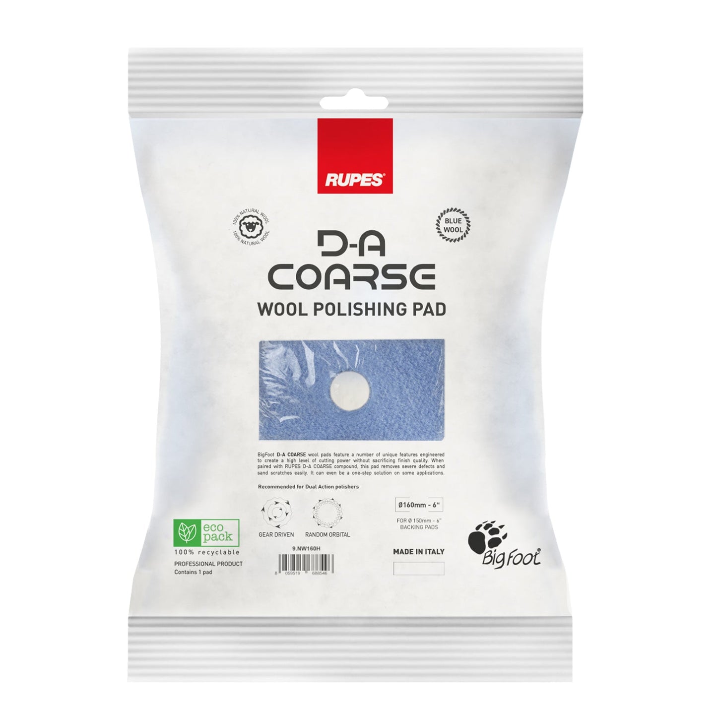 Ulltrissa Rupes D-A Coarse Wool - Oscillerande, 160 mm (9.NW160H)