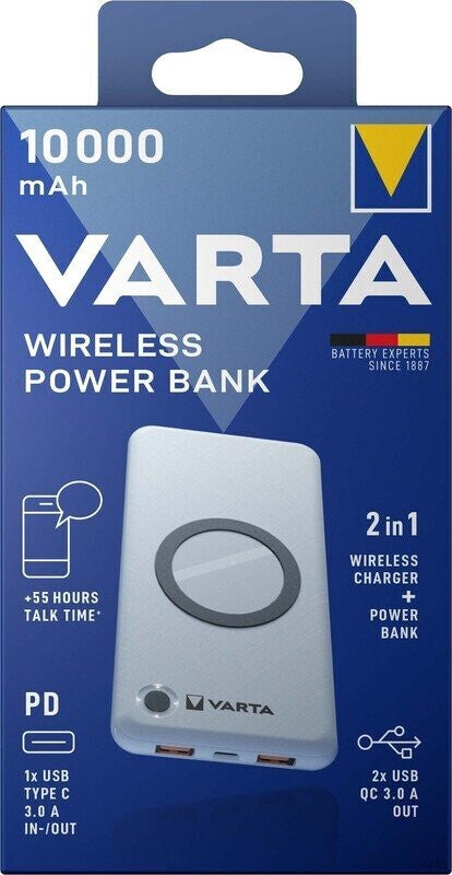 VARTA Wireless Power Bank 10000 mAh – Trådlös Snabbladdning & Powerbank i Ett